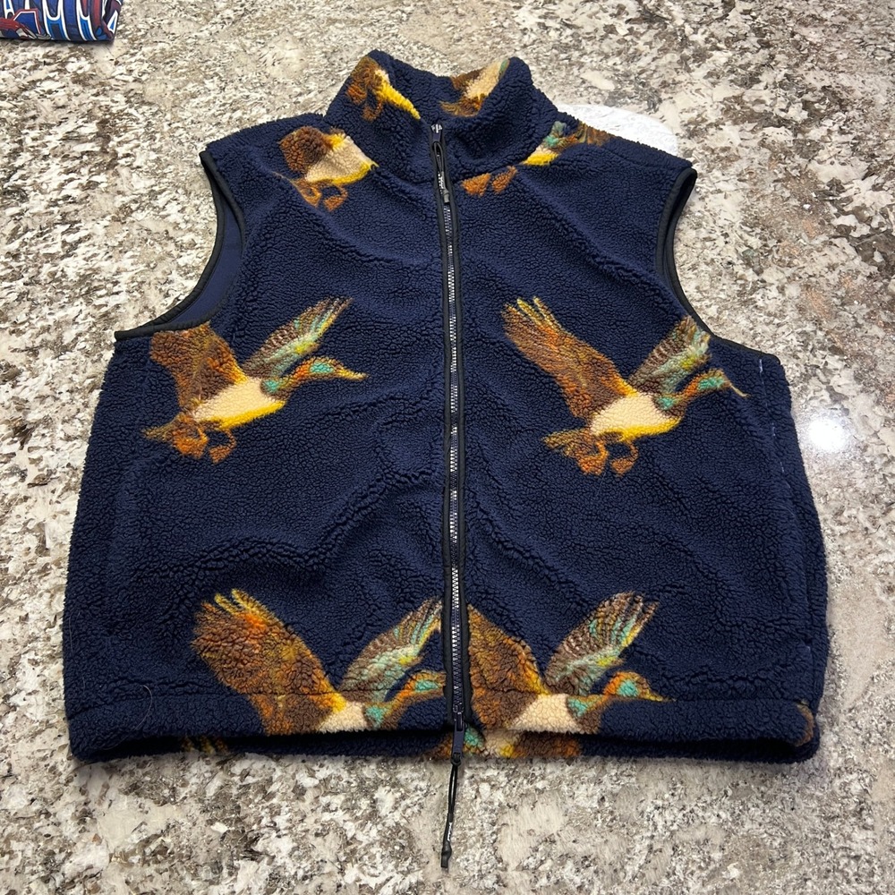 Woolrich Navy Fleece Vest with Flying Duck Print